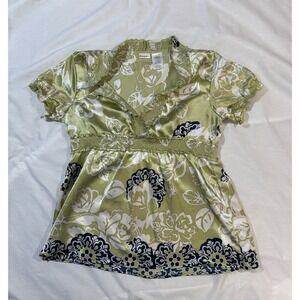 No Boundaries Junior Silky Ruffle‎ Collar V-Neck Short Sleeve Blouse L (11/13)